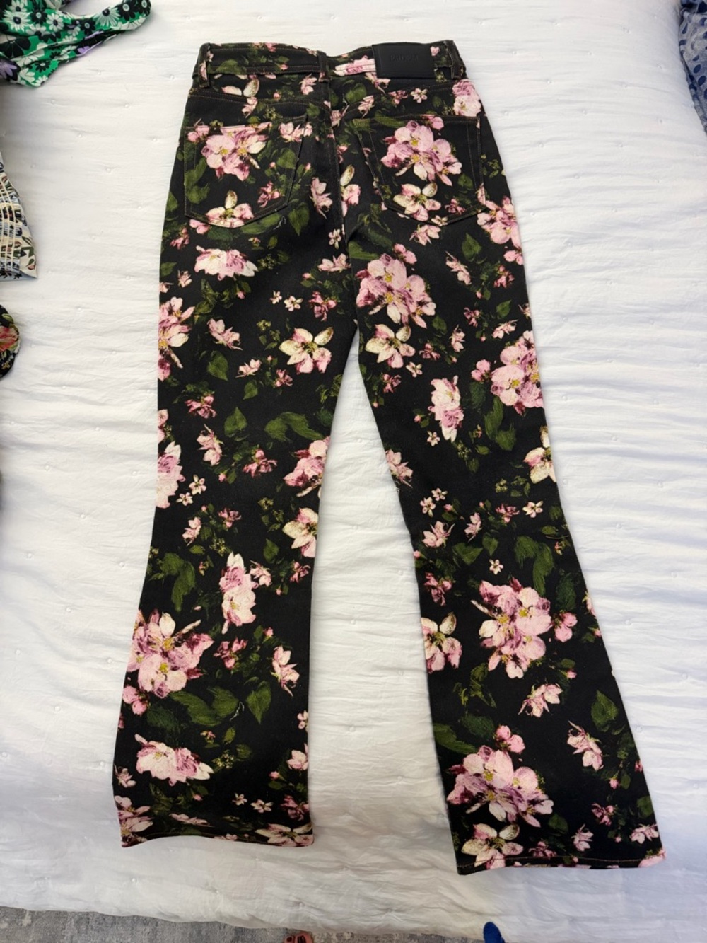 ERDEM Black Floral Wide-Leg Jeans with Pink Blossoms